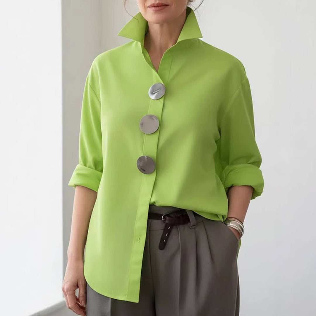 Women's stylish shirt with large button details and a chic standing collar Lisslune