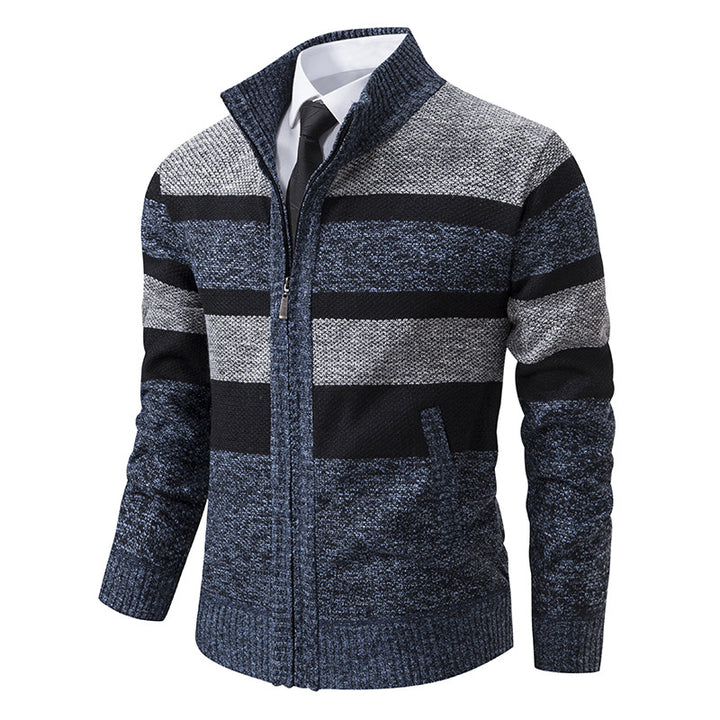 Men's cardigan with stand-up collar and modern stripe pattern Lisslune