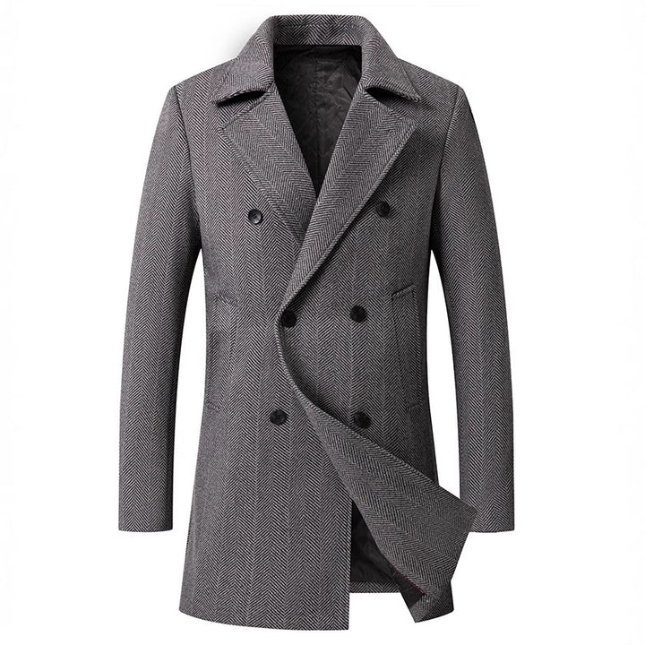 Men's elegant double-breasted coat with textured herringbone pattern Lisslune