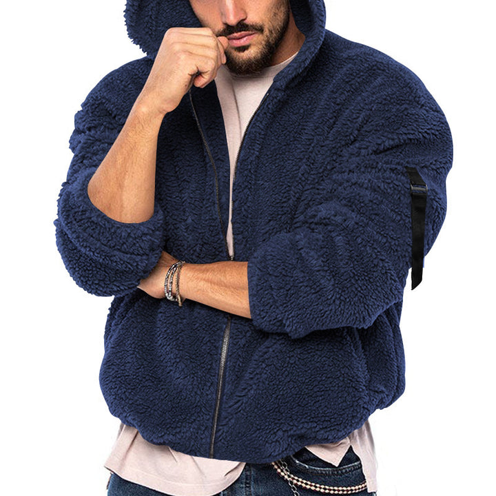 Men's fleece jacket with hood and practical zipper Lisslune
