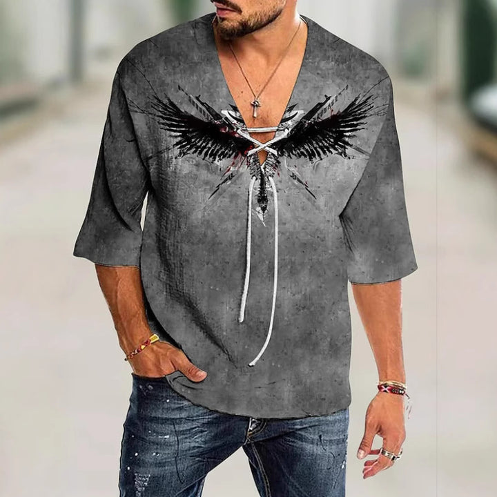 Men's graphic shirt with modern lacing design Lisslune