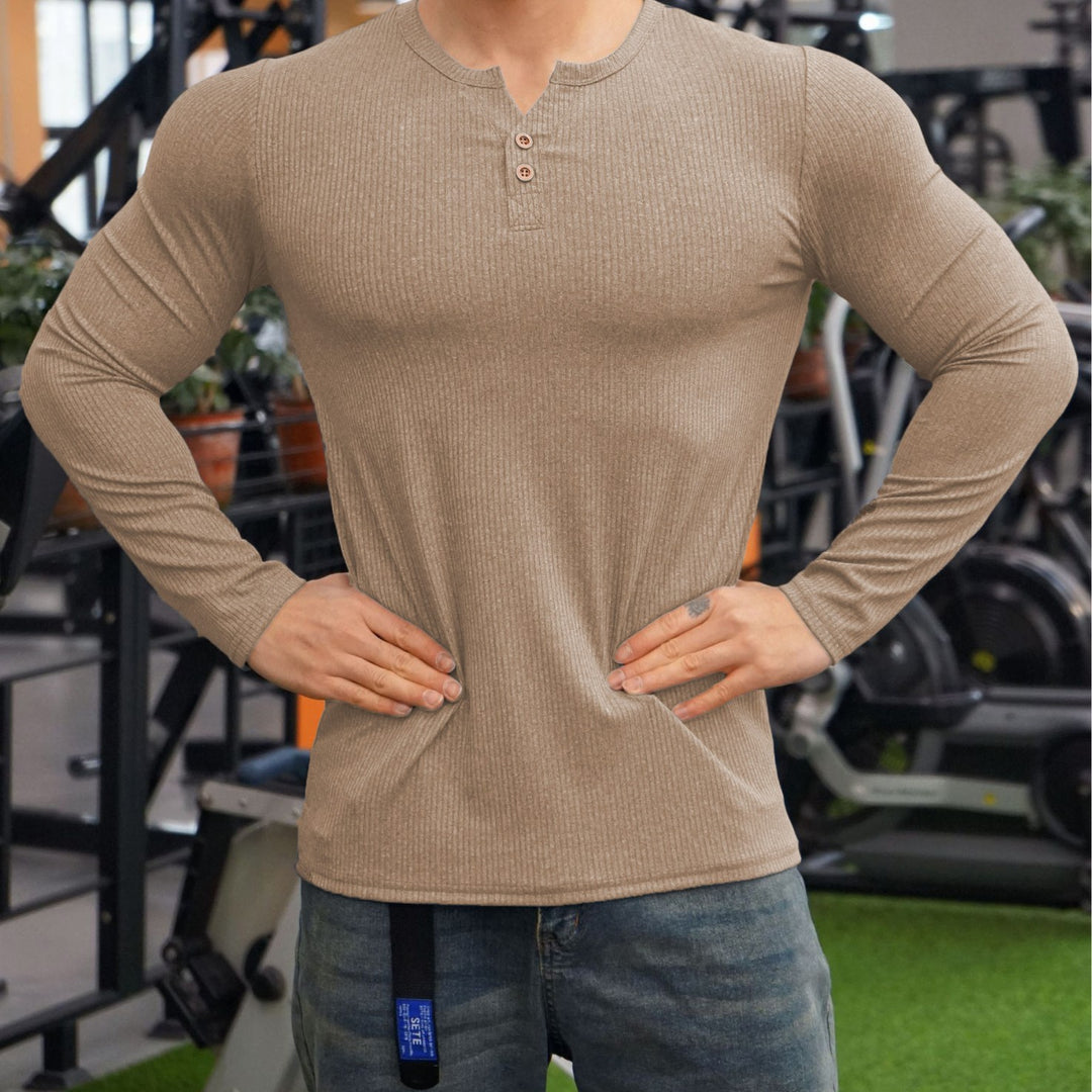 Men's long sleeve shirt with textured design and button placket Lisslune
