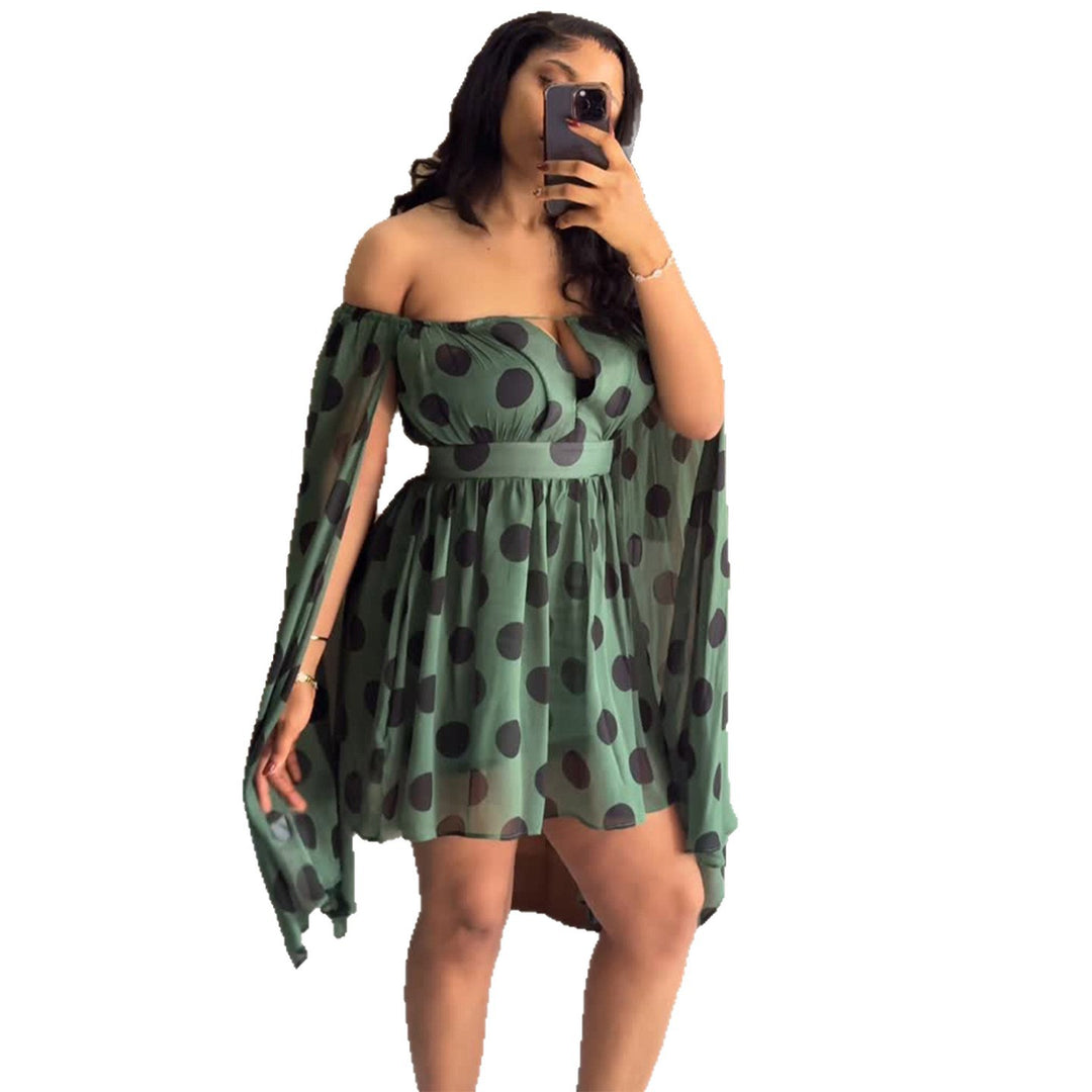 Ladies mini dress with exciting off-shoulder design and wide-cut sleeves Lisslune