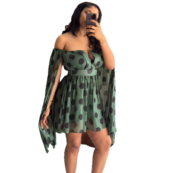 Ladies mini dress with exciting off-shoulder design and wide-cut sleeves Lisslune