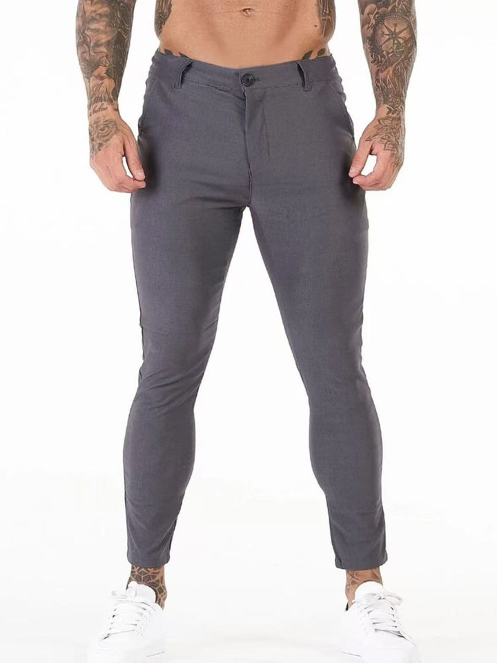 Men's Elegant Slim-Fit Chinos with Elastic Waist and Side Pockets Lisslune