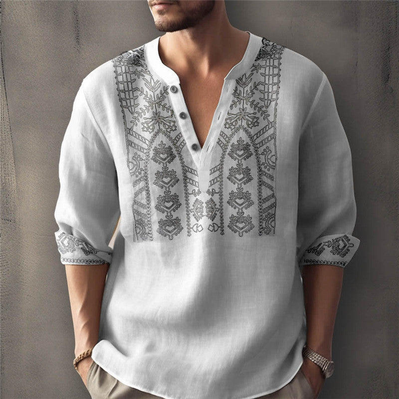 Men's linen shirt with traditional hand-stitched design Lisslune