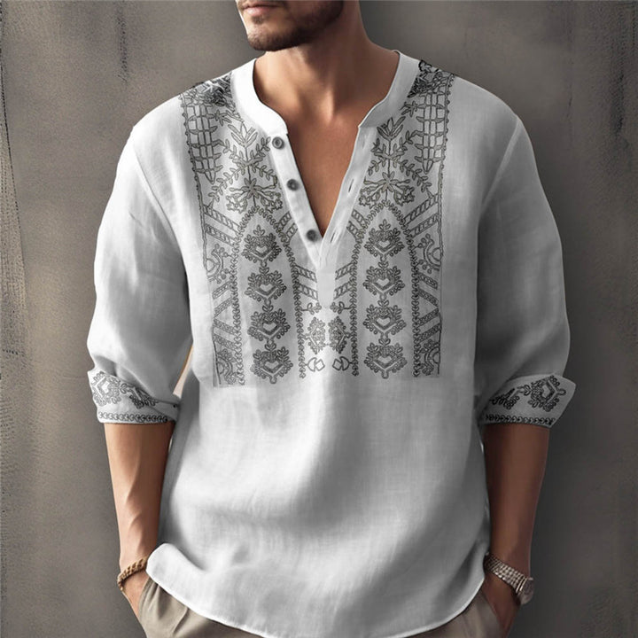Men's linen shirt with traditional hand-stitched design Lisslune