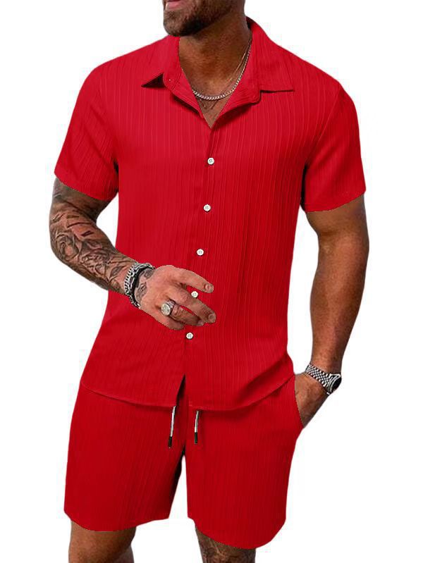 Men's casual short-sleeve set with textured surface Lisslune