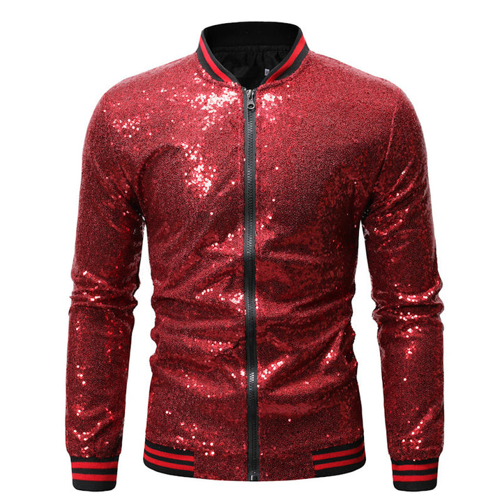 Men's Glittering Sports Jacket with Zipper and Elastic Cuffs Lisslune