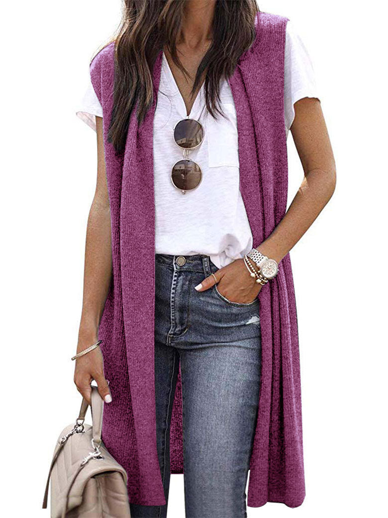 Ladies' Elegant Long Knit Vest in Casual Style