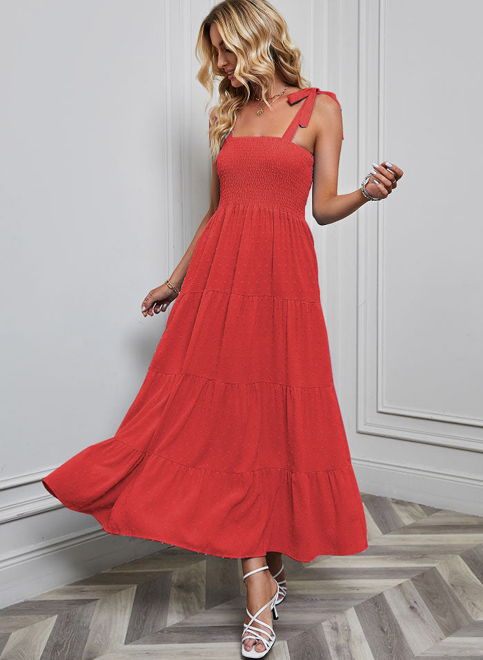 Women's maxi dress with delicate smock top and adjustable straps Lisslune