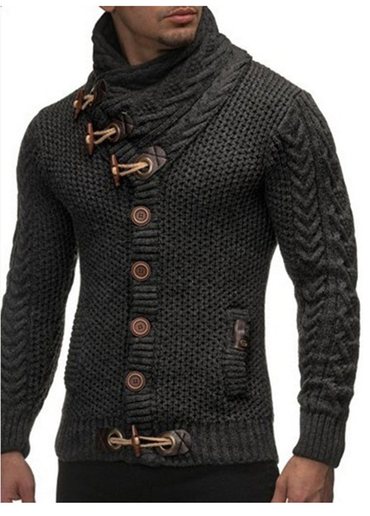 Men's cardigan with asymmetrical collar and unique button design Lisslune