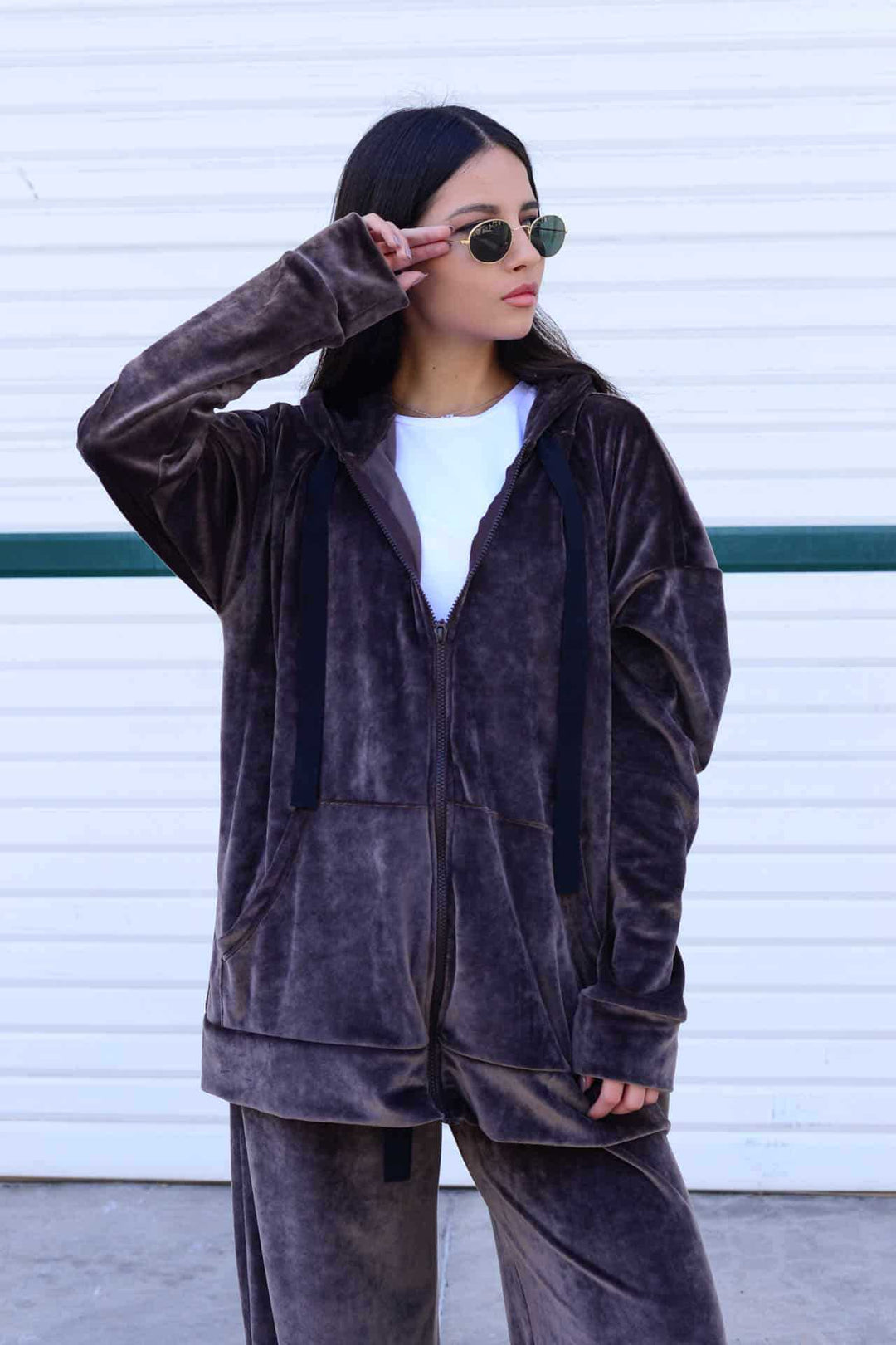 Women's Oversized Hooded Jacket made of soft Velour Lisslune