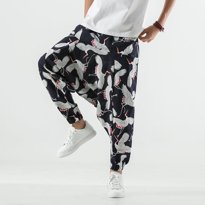 Men's casual harem pants with modern print and elastic waistband Lisslune