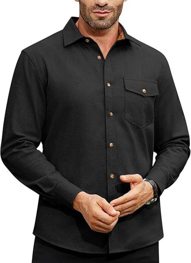 Men's long-sleeve shirt with high-quality flannel and practical breast pocket Lisslune