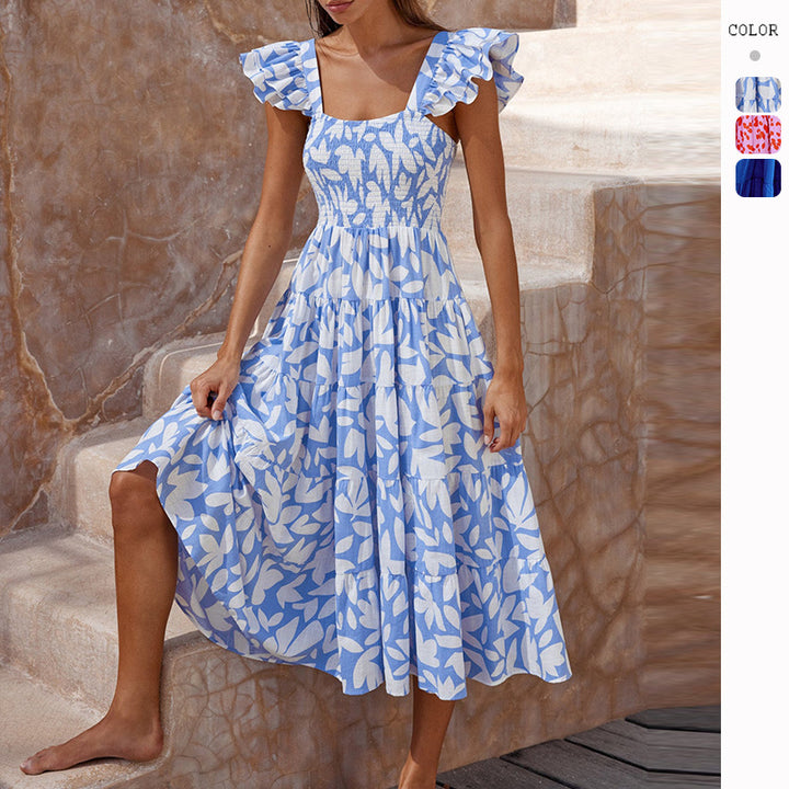 Women's midi dress with ruffled sleeves and voluminous skirt piece Lisslune