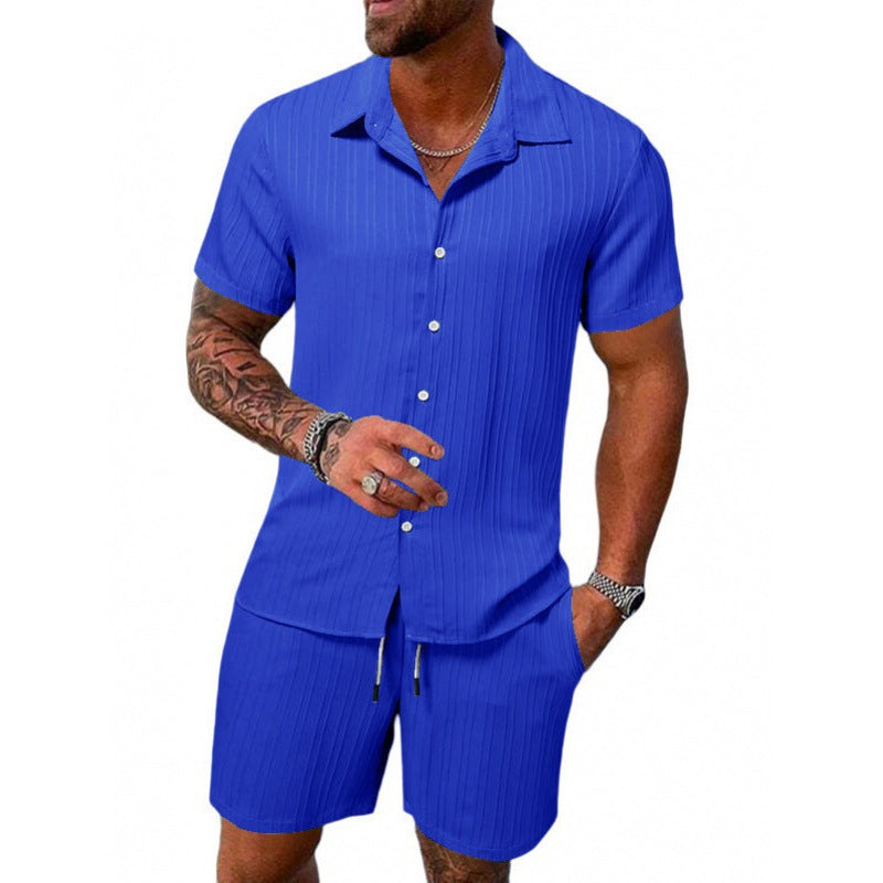 Men's short-sleeve leisure suit with textured design and elastic waistband Lisslune