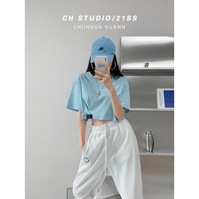Women cropped leisure top with casual cut and elastic hem Lisslune