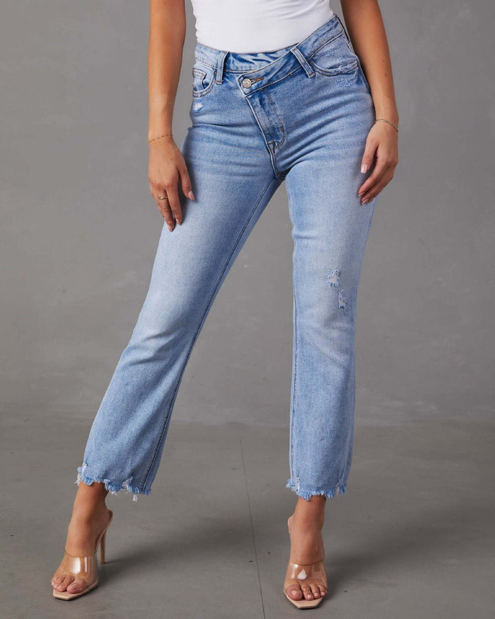 Women's high-waist jeans with trendy fringing and distressed details Lisslune