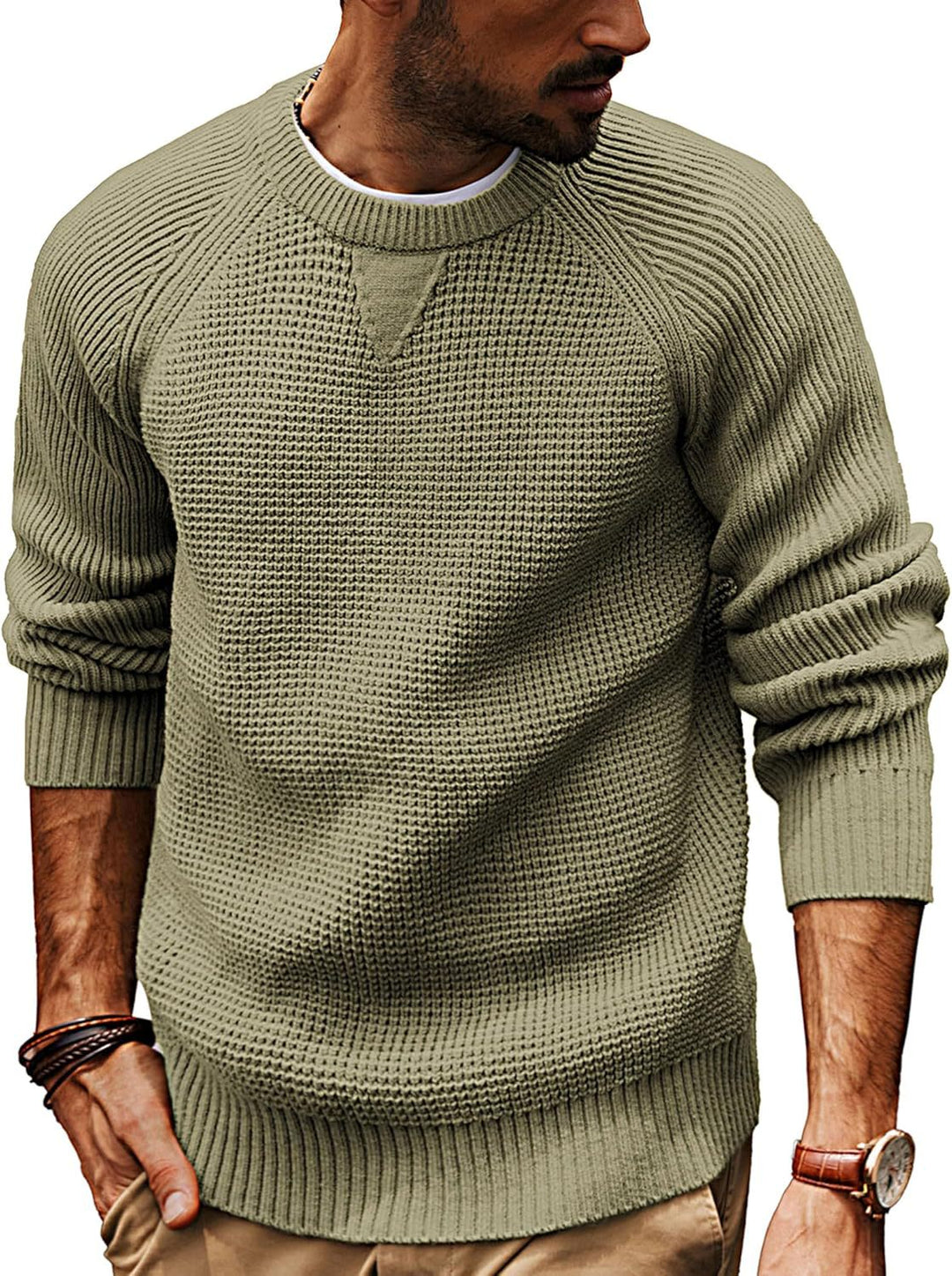 Men's casual knit sweater with textured fabric pattern and round neck Lisslune
