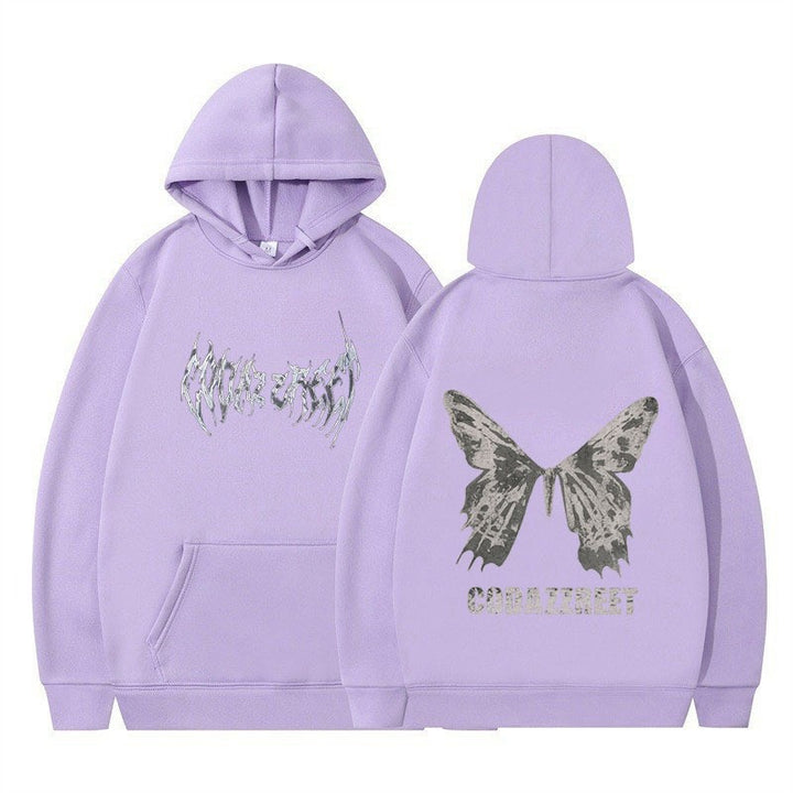 Women's hoodie with eye-catching butterfly design and artistic lettering Lisslune
