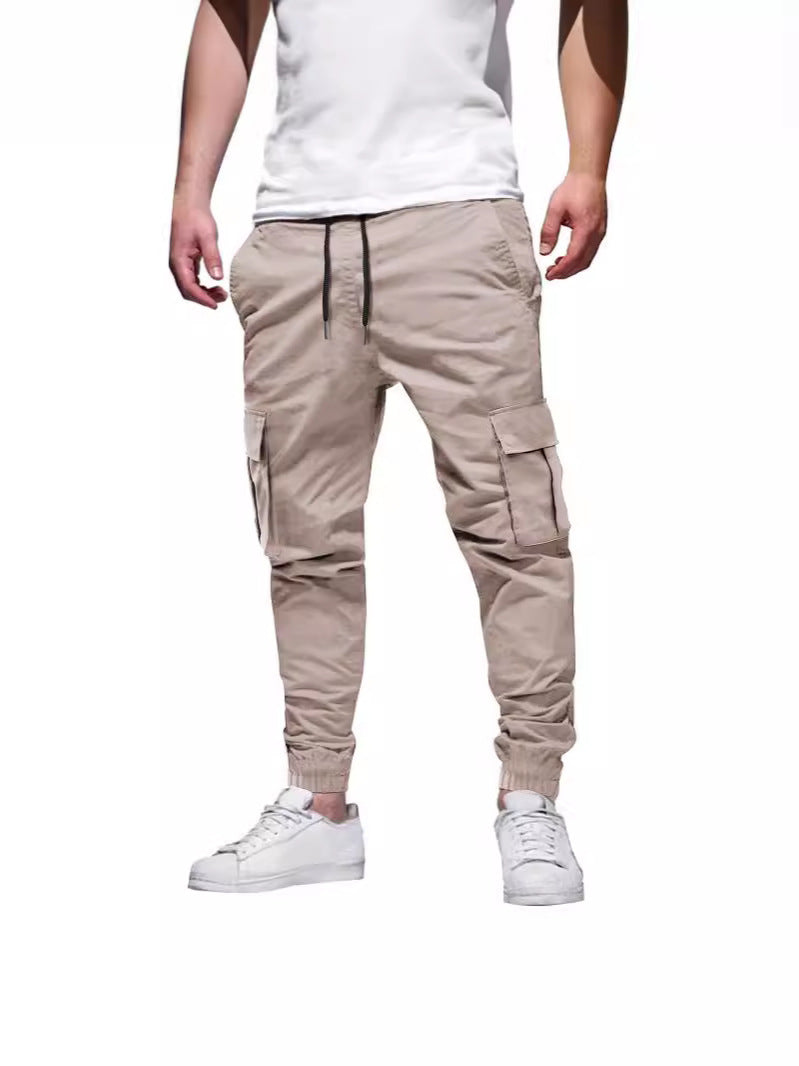 Men's Casual Cargo Pants with Elastic Waistband and Practical Pockets Lisslune