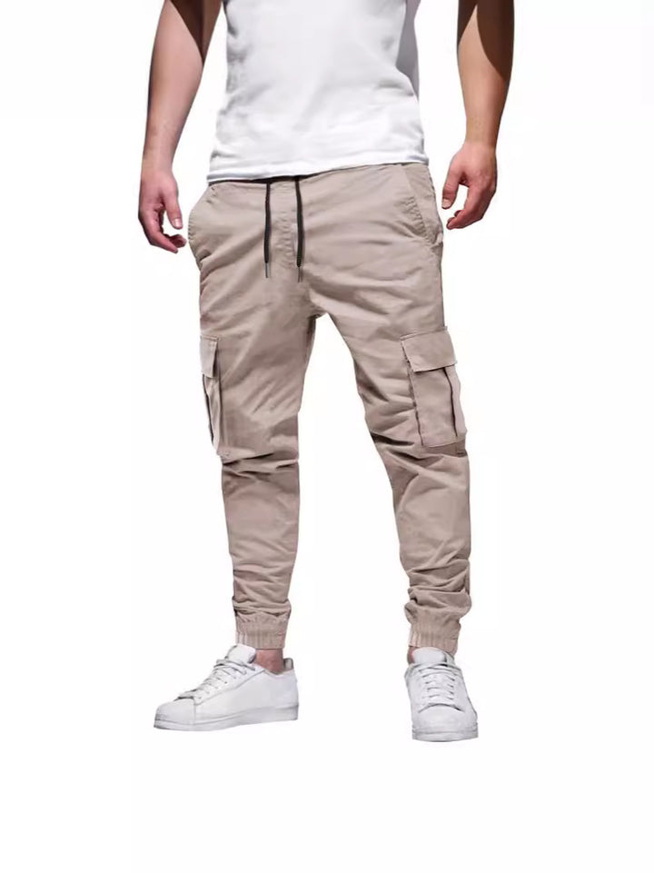 Men's Casual Cargo Pants with Elastic Waistband and Practical Pockets Lisslune
