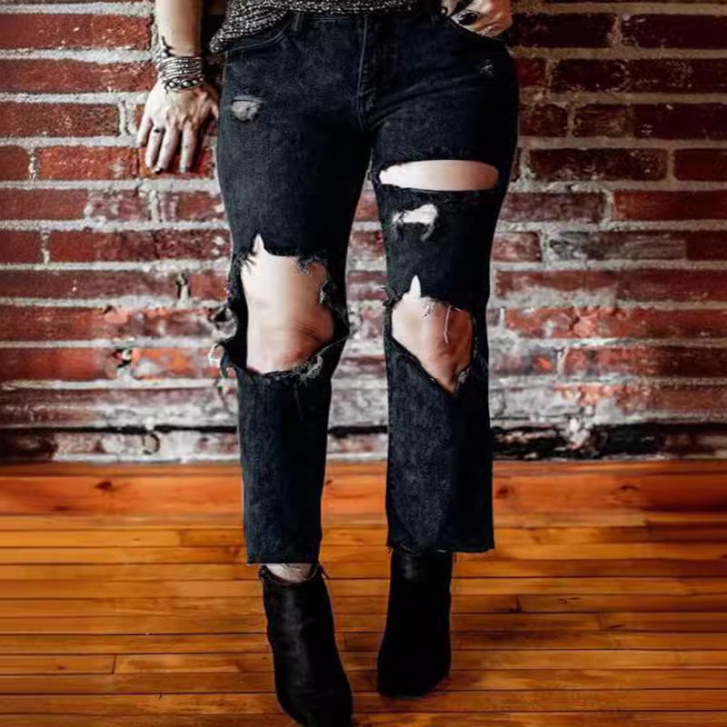 Women's Destroyed Jeans with High Waist and Casual Fit Lisslune