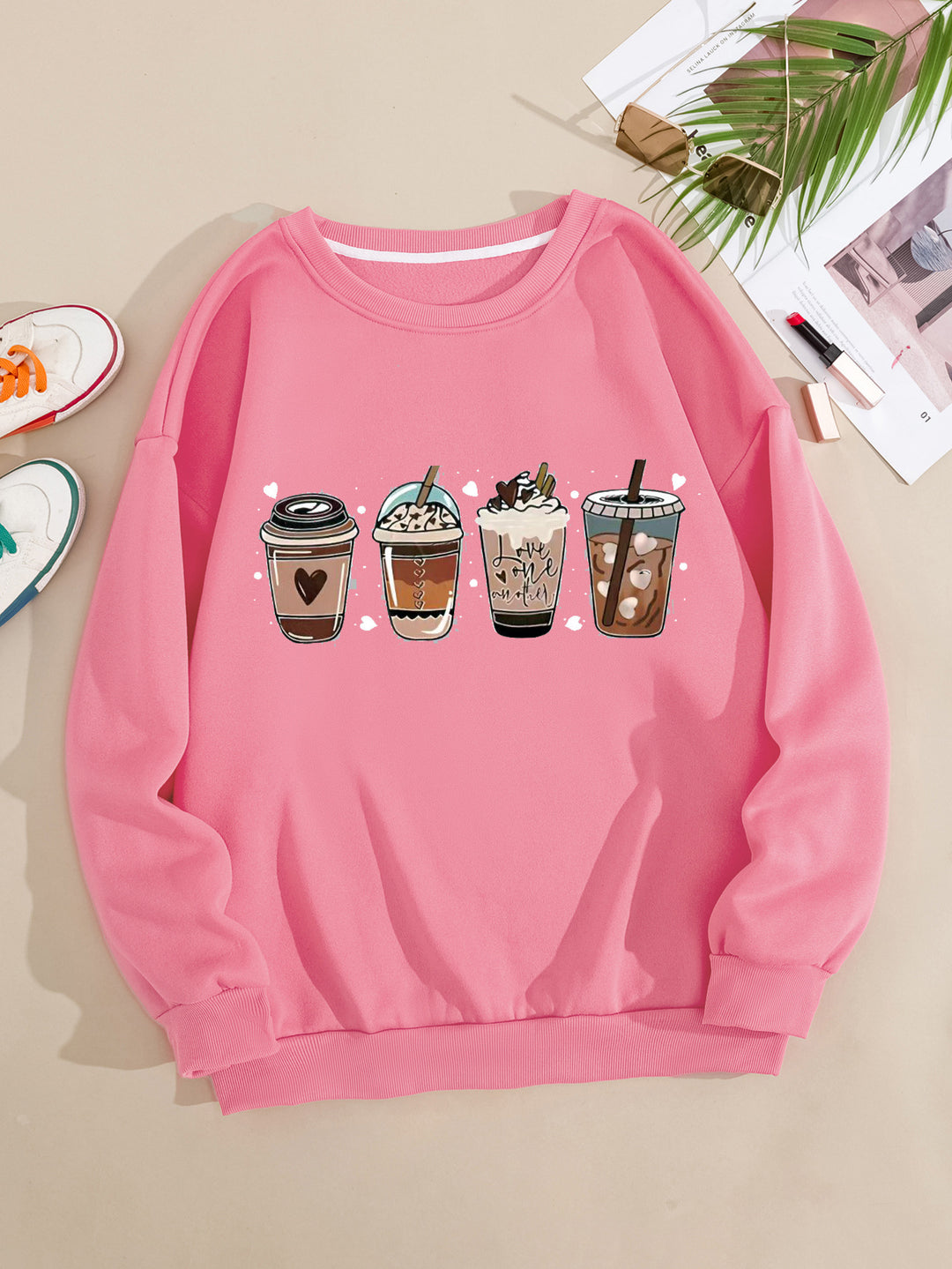Women's Cozy Sweatshirt with Coffee Motif Lisslune