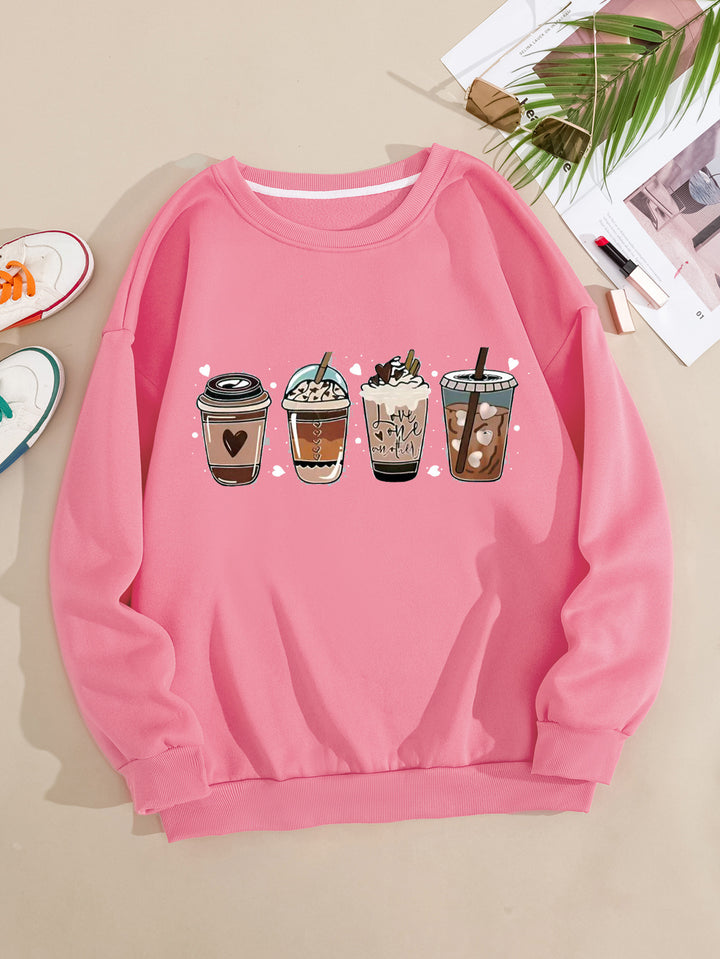 Women's Cozy Sweatshirt with Coffee Motif Lisslune