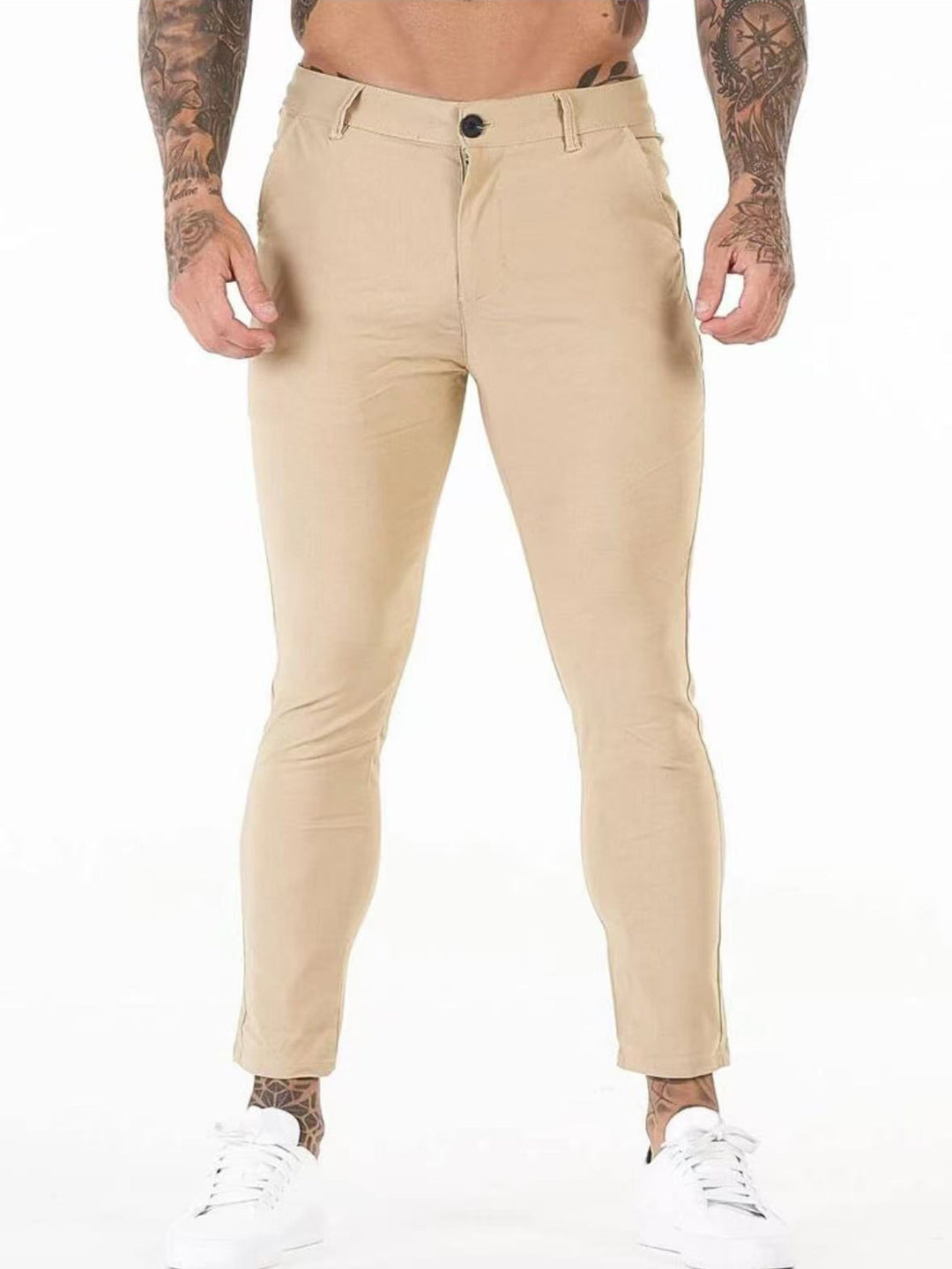 Men's Elegant Slim-Fit Chinos with Elastic Waist and Side Pockets Lisslune