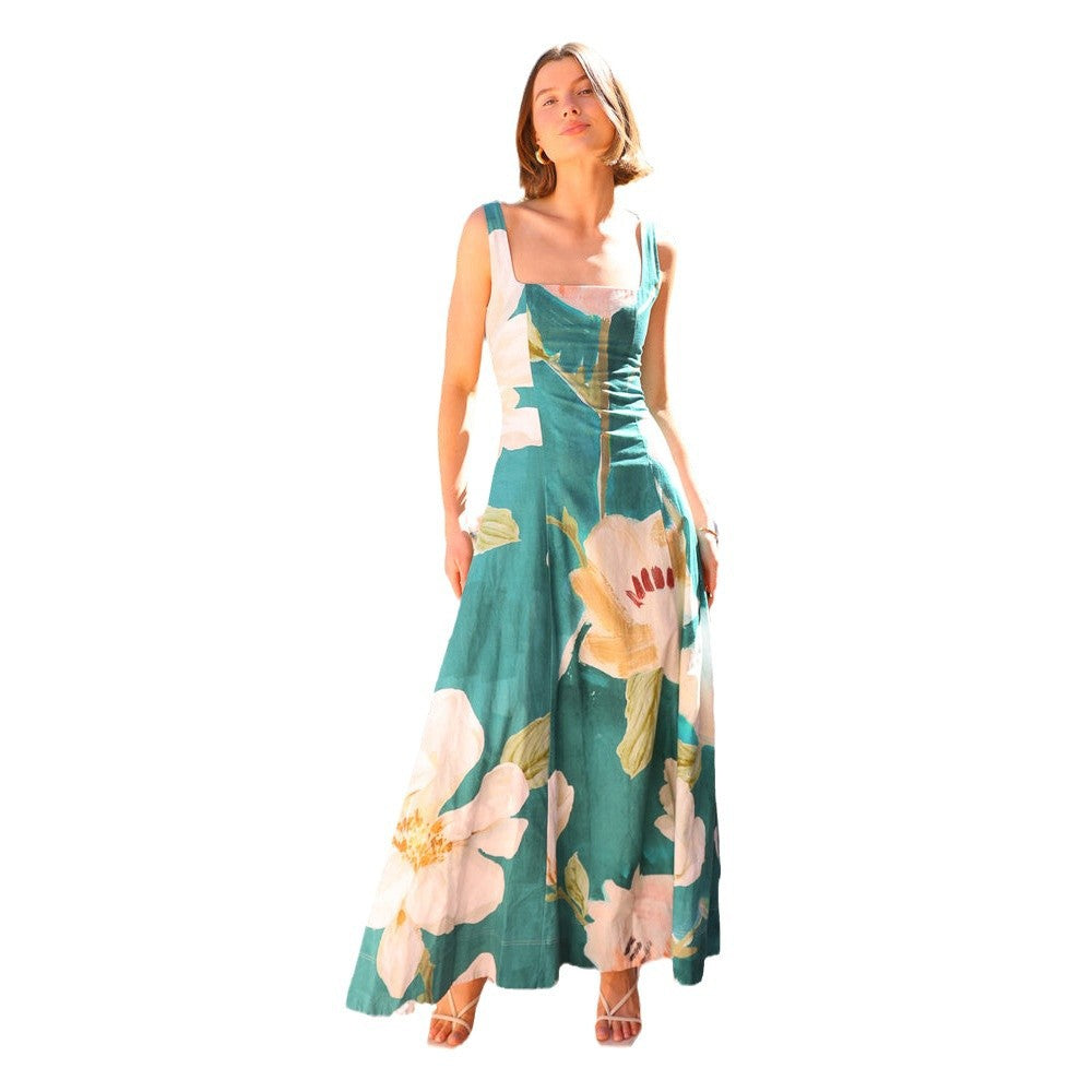 Women's maxi dress with floral design and fitted silhouette