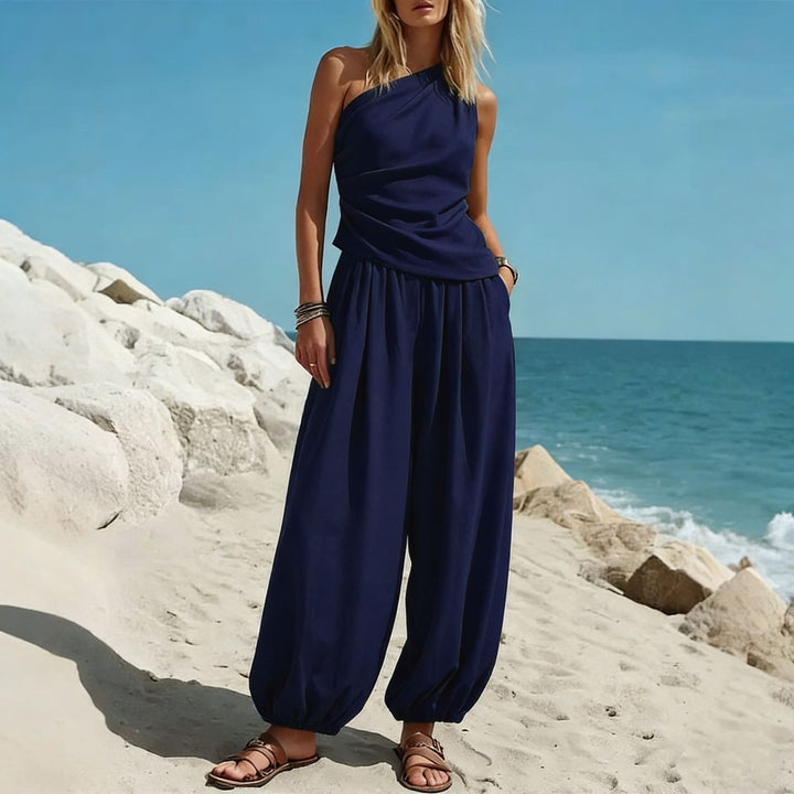 Women's Elegant One-Piece Outfit with Flowing Cut and One-Shoulder Design Lisslune