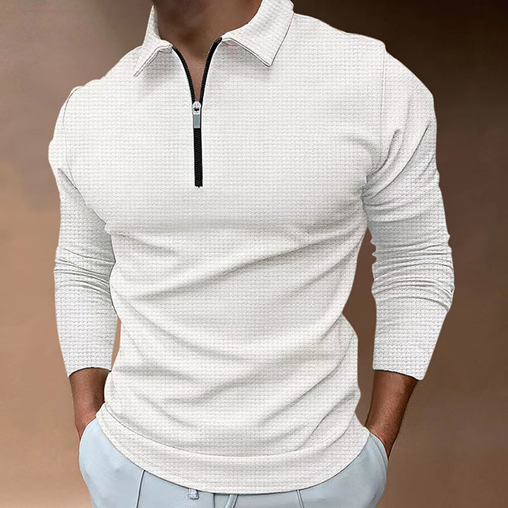 Men's Long Sleeve Polo Shirt with Modern Zipper and Breathable Structure Lisslune