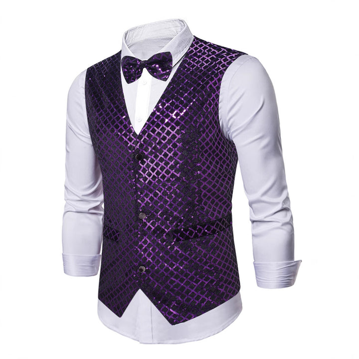 Men's elegant sequin waistcoat with matching bow tie Lisslune