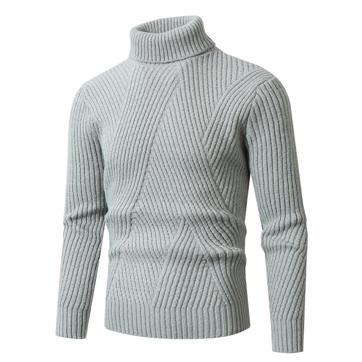 Men's chunky knit sweater with stand-up collar and decorative textured pattern Lisslune