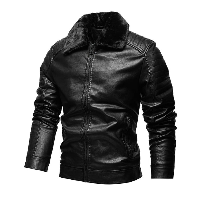 Men's Leather Jacket with Soft Collar and Textured Design Lisslune