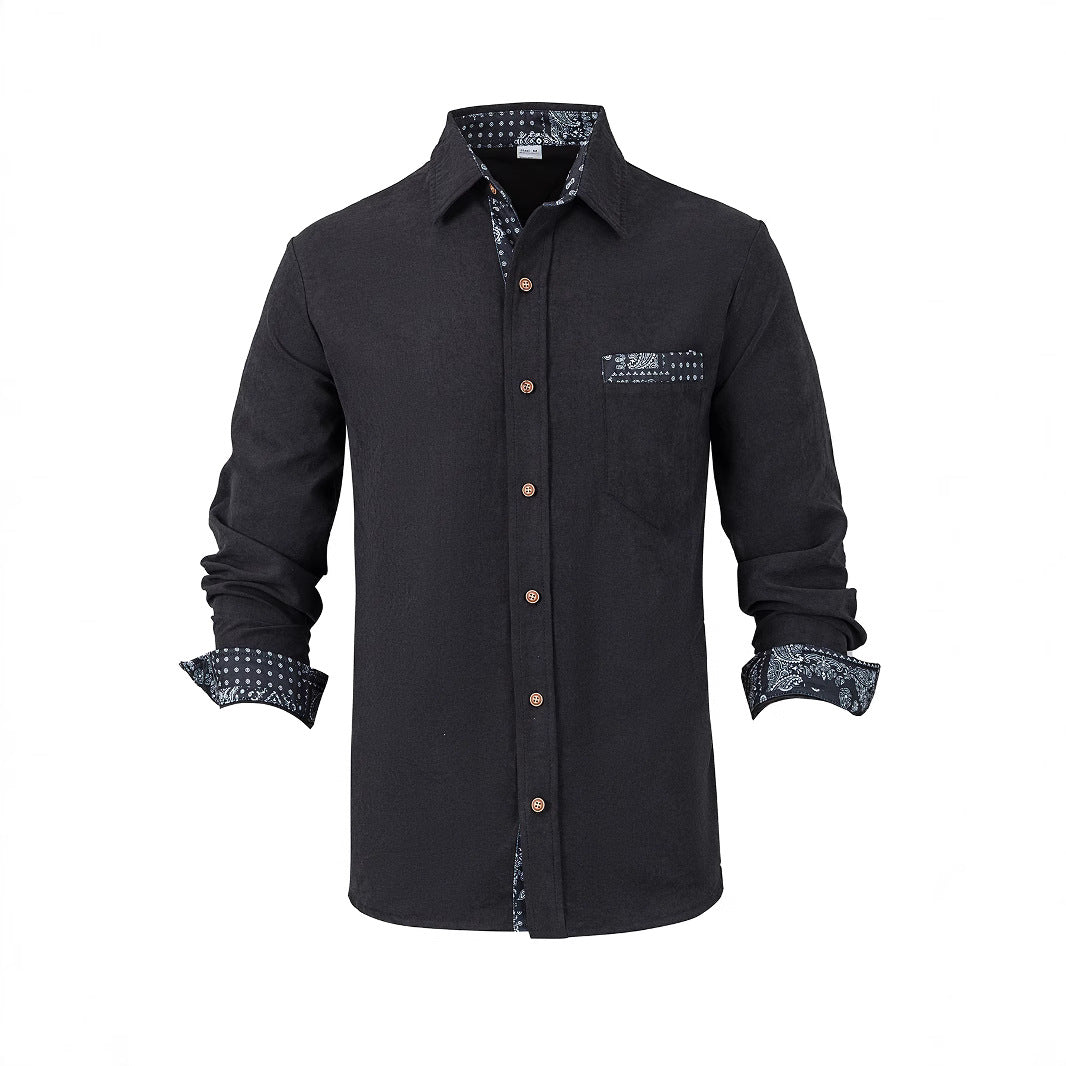 Men's long sleeve shirt with textured material and fashionable collar Lisslune
