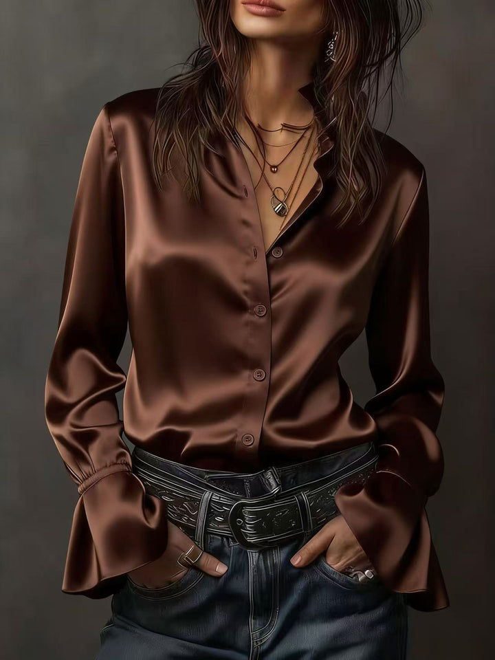 Damen Elegante Seidenbluse mit Raffungen an den Ärmeln Lisslune
