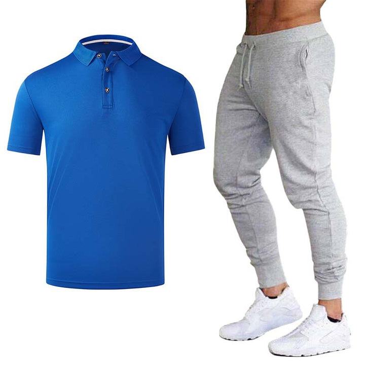Men's Sporty Polo Shirt with Fashionable Accents and Sweatpants Lisslune
