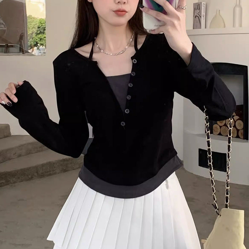 Women's Long Sleeve Shirt with Modern Button Placket Design and Casual Cut