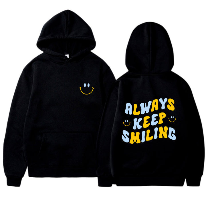 Ladies hoodie with cheerful lettering and practical kangaroo pockets Lisslune