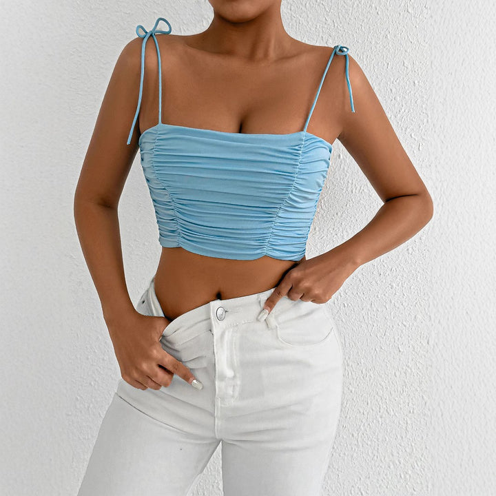 Damen Crop-Top mit Raffungen und verstellbaren Trägern Lisslune
