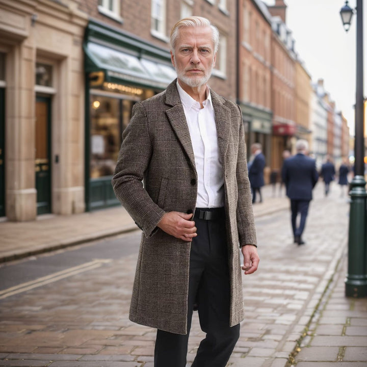 Men's elegant classic check coat with double-breasted buttons Lisslune