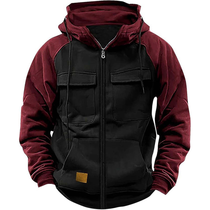 Men's hooded jacket with practical front utility pockets and high collar Lisslune