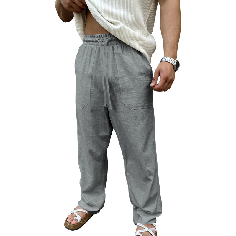 Men's casual linen pants with elastic waistband and practical side pockets Lisslune