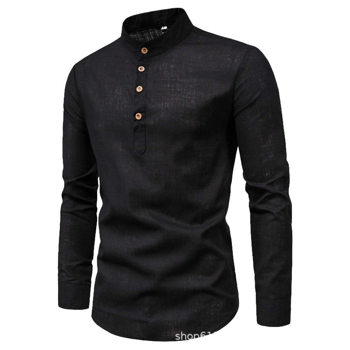 Men's shirt with mandarin collar and wooden buttons Lisslune