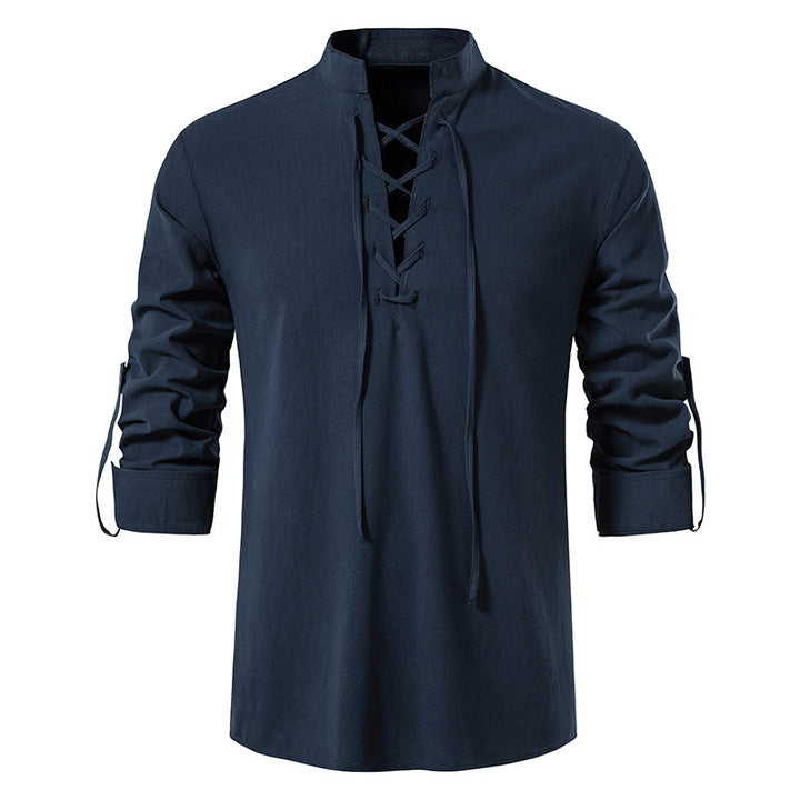 Men's Long Sleeve Shirt with Fashionable Lacing Lisslune