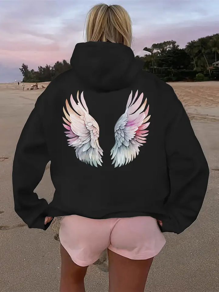 Women's hoodie sweatshirt with imaginative wing motif Lisslune