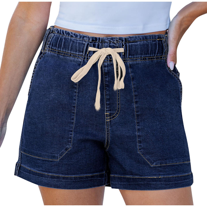 Women comfortable denim shorts with elastic waistband and practical pockets Lisslune